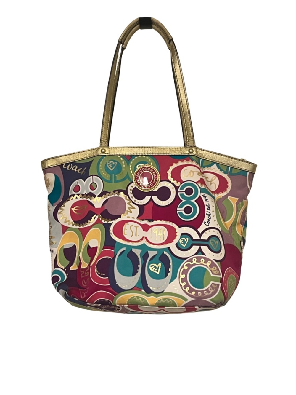 Coach Multicolor Graphic Tote with Gold Handles